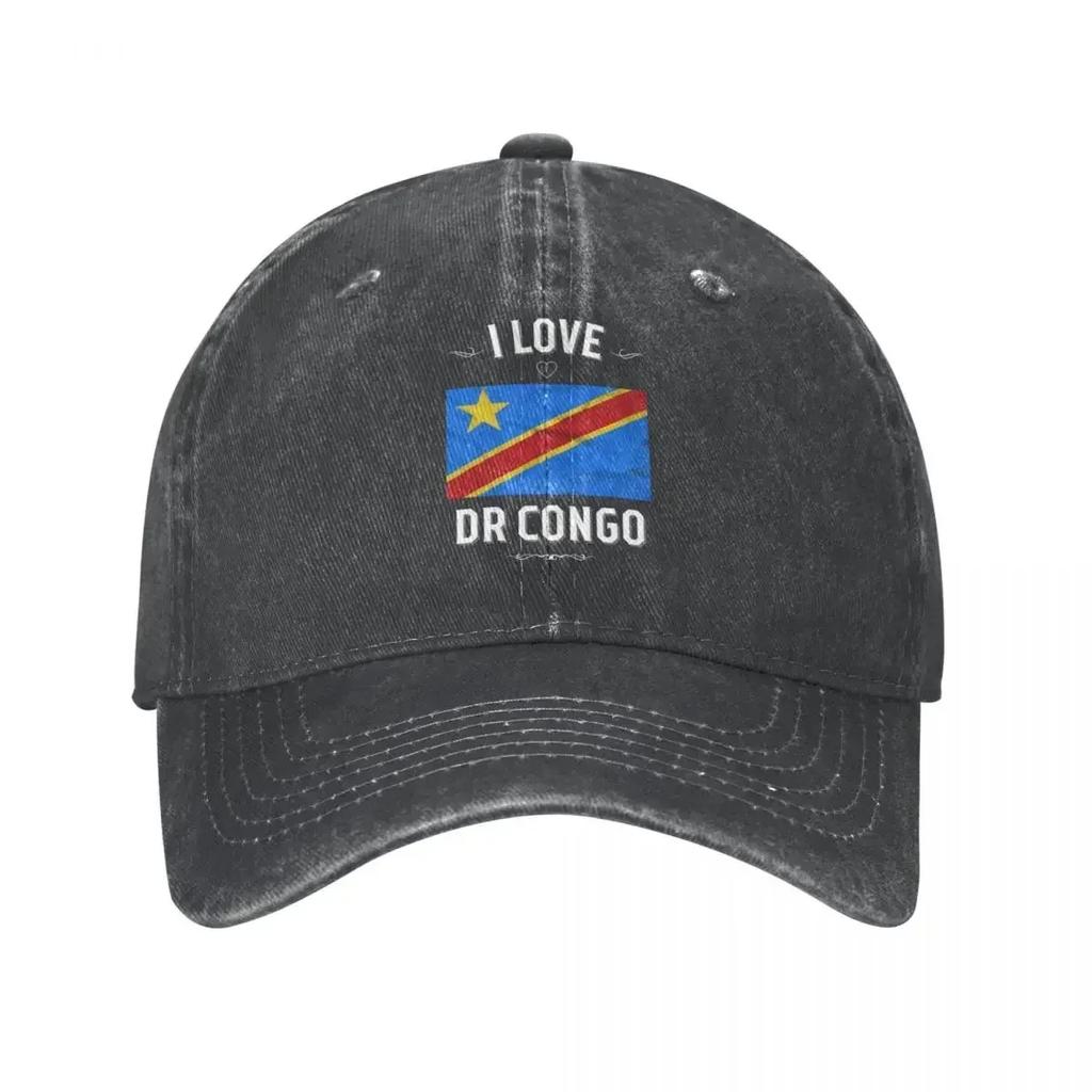 DEMOKRATISCHE REPUBLIK KONGO Baseballkappe Ich Liebe Kultur Flagge Laufen Hippie Gewaschen Truckerhut Unisex Trendiger Druck Baseballkappen
