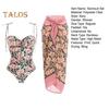 2Pcs/Set Women Swimsuit Set Sling Floral Print One-Piece Beach Cover Wrap Skirt Set for Beach Vacation Party