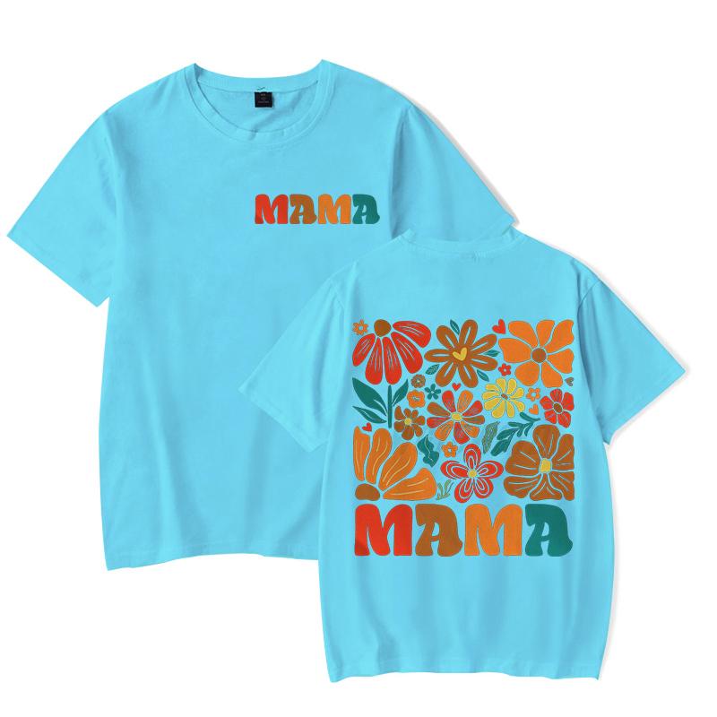 Hot Sale Women Clothing Mama Flower Boho Vintage T-Shirts Mother's Day Gift Funny Tee Tops Boho Floral Mama Short Sleeve T-shirt