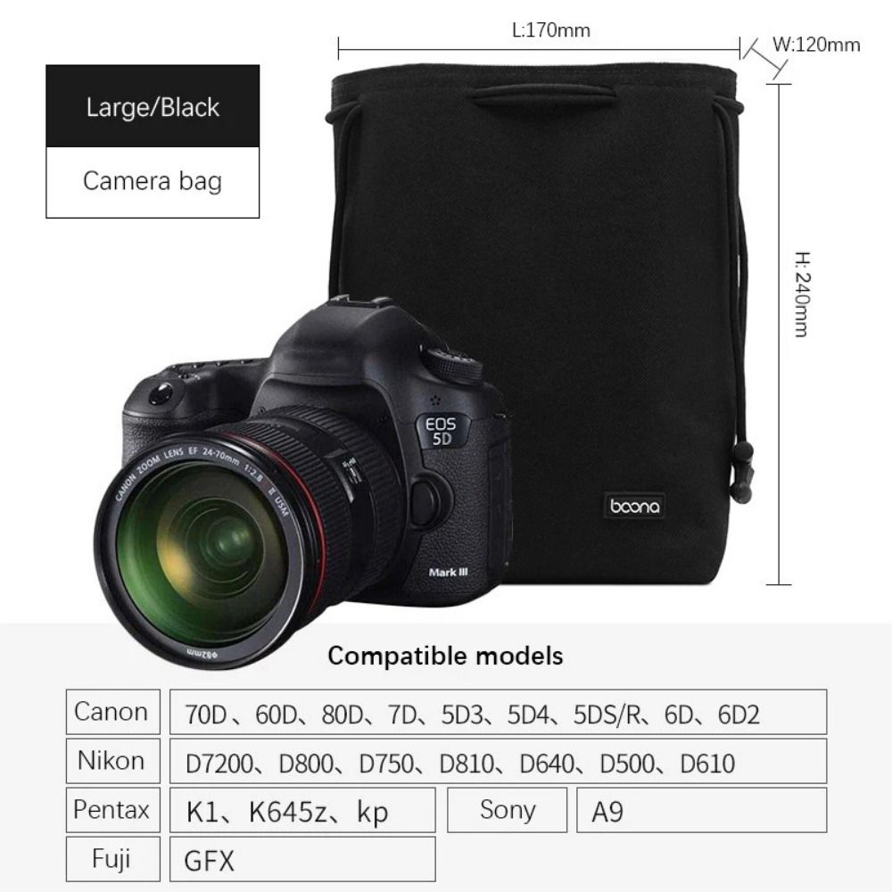Adjustable Strap Camera Storage Bag Dustproof Velvet Lining DSLR Drawstring Bag Inner Bag Waterproof Lens Protective Case