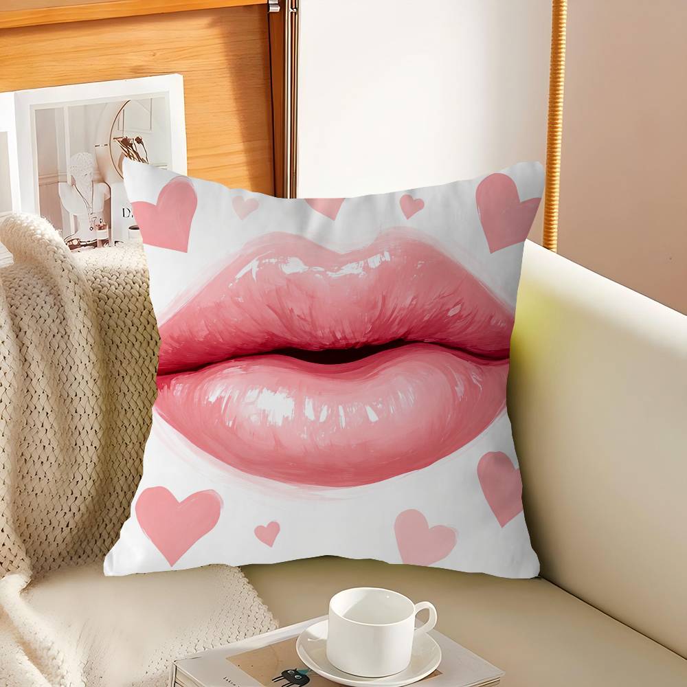 

Lip Print Personalized Pillow Dust Cover Bedroom Kids Party Decoration Pillowcase Birthday Children Gift 16x16Inch