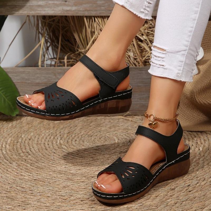 Damen Übergröße Plateau Cut-Out Sport Sandalen Sommer Europäisch Amerikanischer Stil Klettverschluss Lässige Slipper