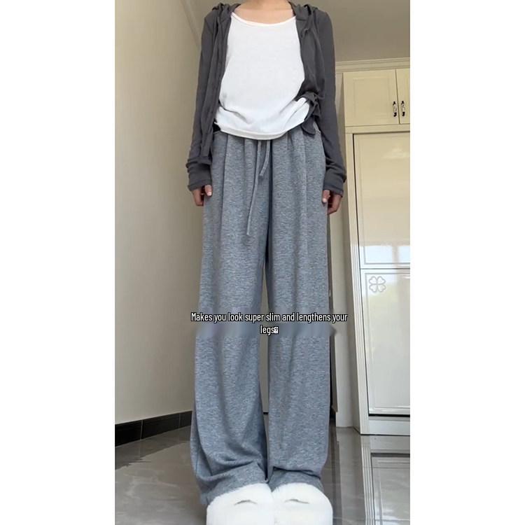 

Women s Gray High-Waist Knit Straight-Leg Casual Pants - Spring/Summer 2025 XL (121-135 lbs)