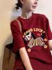 Korean Retro Horse Print Short Sleeve Women's T-Shirt, New 2026 Round Neck Trendy Top