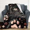 1pc Black Cat Print Blanket, Lightweight Flannel Throw For Sofa, Bed, Travel, Camping, Livingroom, Office, Couch, Chair