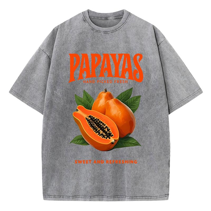 Papayas Hand Picked Fresh Prints Washed TShirt Womens Cotton T Shirts ONeck Comfortable Distressed Tops Summer Womans Clothes