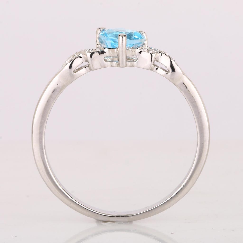 925 Sterling Silver Swiss Blue Topaz Heart Ring Diamond Accent Rhodium Plated Women Jewelry Size 8.75