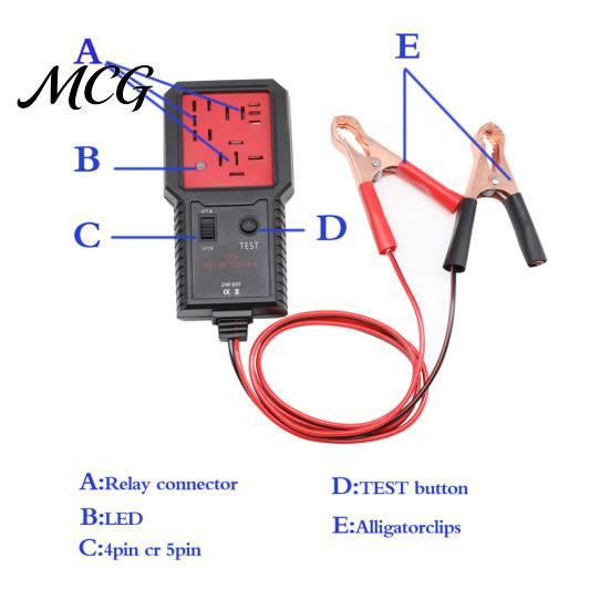 Automotive Electrical Tester Relay Tester, Voltage 12V Diagnostic Tool with LED Indicator, Coil 4-Pin 5-Pin Car Test for Repair, Clip Universal