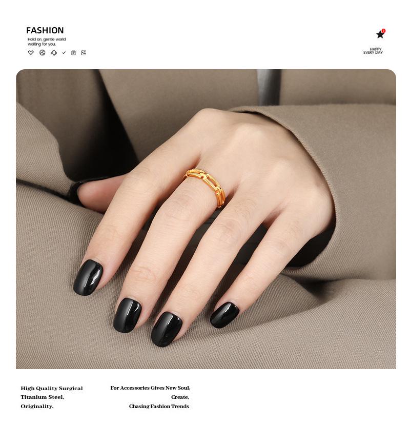Cross-Border Geometric Chain Rectangle Ring: Minimalist Titanium Steel Jewelry