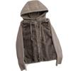Feeling fake two pieces knitted splicing sleeves fluffy hooded short jacket women's small warm cotton clothes trendy