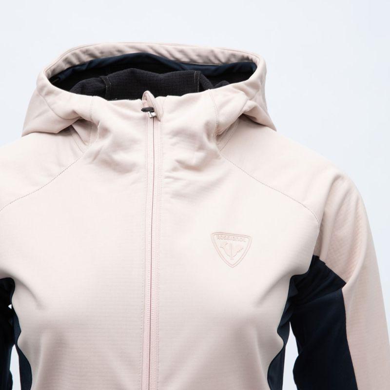 Women's ROSSIGNOL Fitted Softshell Jacket In Powder Pink with Hood and Black Zip Pockets