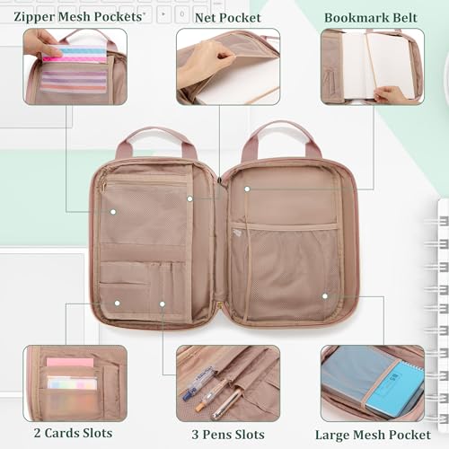 Teamoy B5 Notebook Cover, Shoulder Bag, Diary Cover, Planner Cover with Pen Holder, Storage, Portable, Unisex, Pink