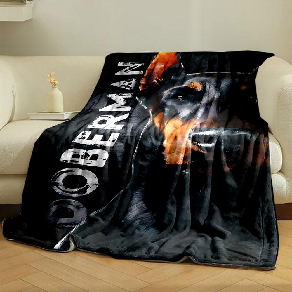 Doberman Dog Artistic Dark bedroom Blanket for Livingroom Couch lunch break Soft throw for Friend's festival Gift