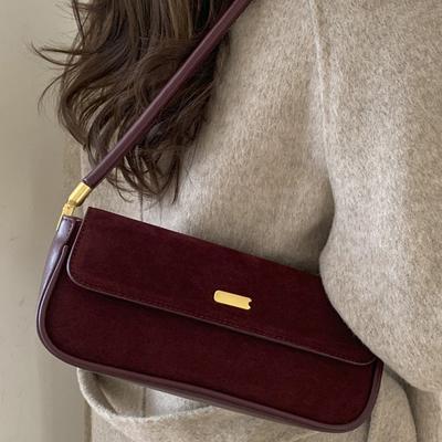 Vintage Women's Underarm Bags Autumn Winter New Faux Suede One Shoulder Bag Temperament Versatile Square Handbags Trend