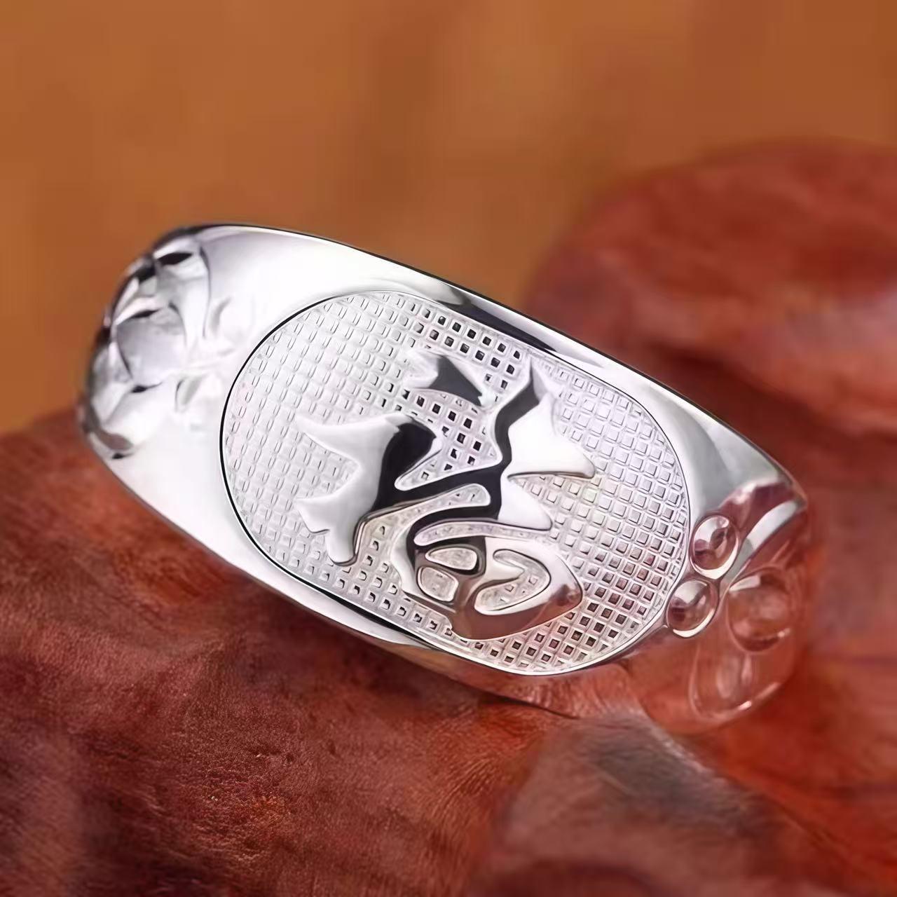 

999 Sterling Silver Snake Belly Double Fish Ring, Wide Band, Pure Silver, Gift for Middle-Aged and Elderly, Simple and Fashionable. Adjustable Open Size
