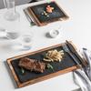 Sean, Solid Wood Snack Plate Wooden Tray Black Slate Plate Acacia Wood Bag Plate Western Food Japanese Cuisine Plate