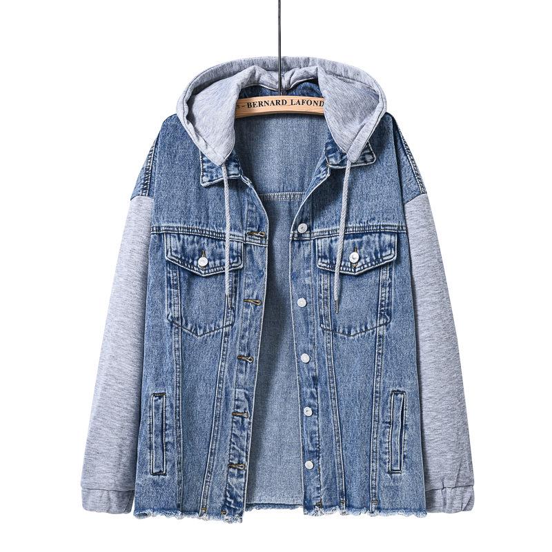 

Trendy Plus Size Patchwork Denim Hoodie - Casual Loose Fit XL
