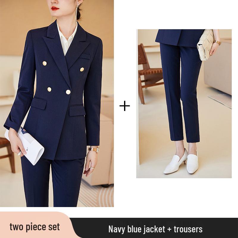 

Women s Blue Suit Set: 2023 Spring/Autumn Professional Fashion for Workplace & Interview XXXXL