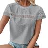 Women's Spring/summer V-neck Lace Patchwork Loose Casual Perforated T-shirt