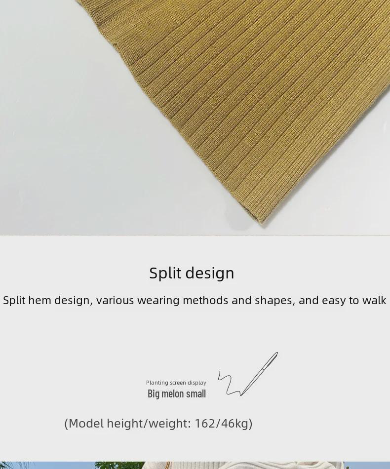 1688 Strickrock mit Schlitz und hoher Taille für Damen