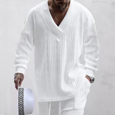 Maglione a maniche lunghe con scollo a V e collo sciallato casual da uomo, lavorato a maglia, per l'autunno invernale, abbigliamento maschile