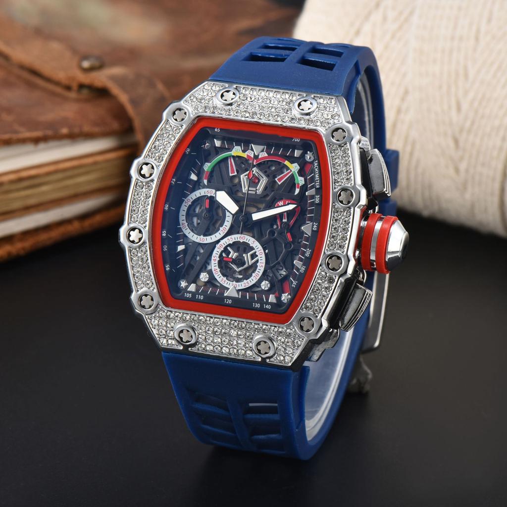 Quartz watch full diamond wine barrel type dial business luminous multi-functional quartz men's watch