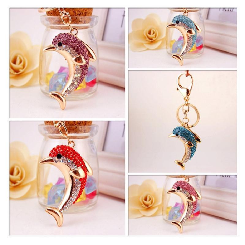 Sparkling Alloy Rhinestone Dolphin Car Keychain Ocean Charm Modern Simple Style