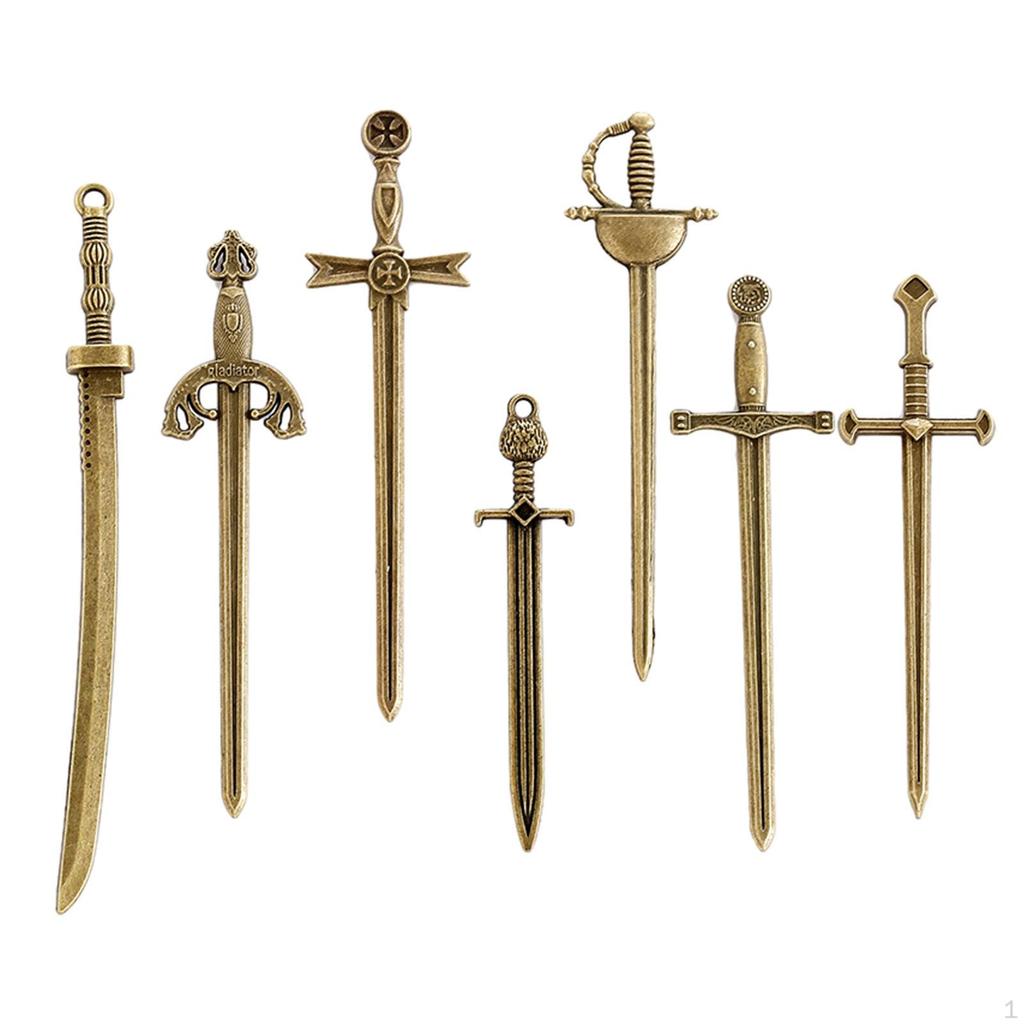 7 Pieces Alloy Swords Knife Charms, Mini Antique Sword Pendants, Charms for Necklace, Jewelry