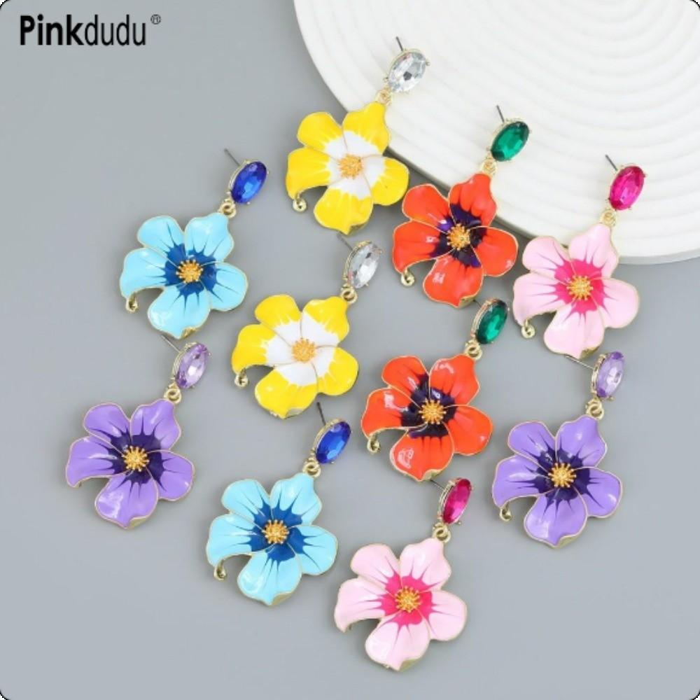 Pinkdudu Dripped Glaze Flower Zinc Alloy Stud Earrings Elegant Drop Blue Earrings Women Jewelry for Holiday PD2258