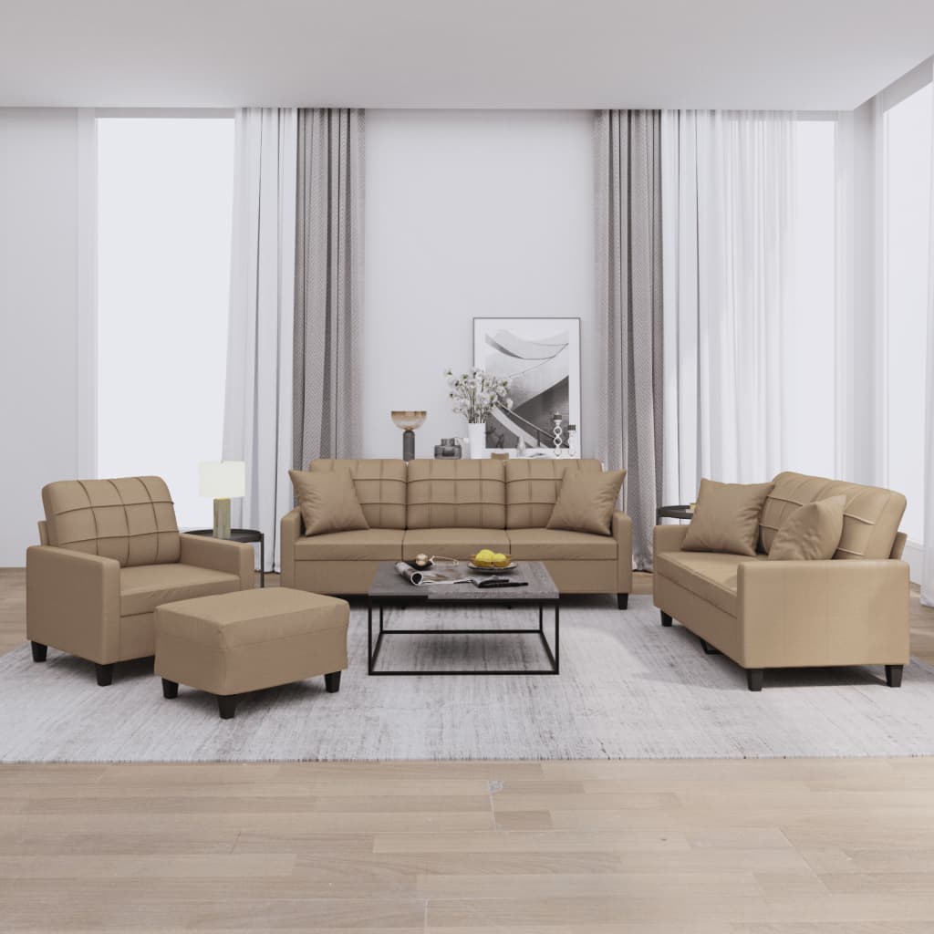 Vidaxl 4-Cz. Living Room Set with Cushions, Cappuccino, Eco-Leather