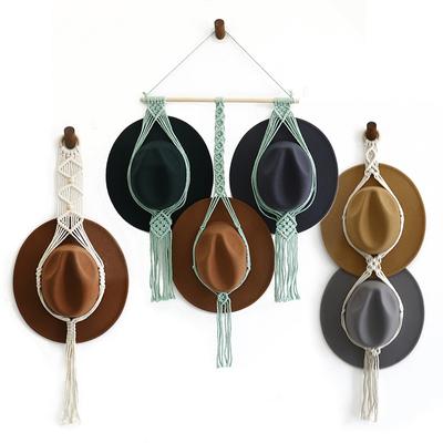 Nordic Style Handwoven Hat Storage Rack Multi-layer Bedroom Wall Hanging Hat Scarf Organizer Display Holder Boho Tassel Tapestry