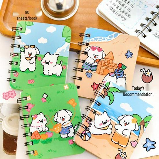 Cute Cartoon Dog Side-Flip Mini Notebook: Portable Pocket Diary for Students & Office
