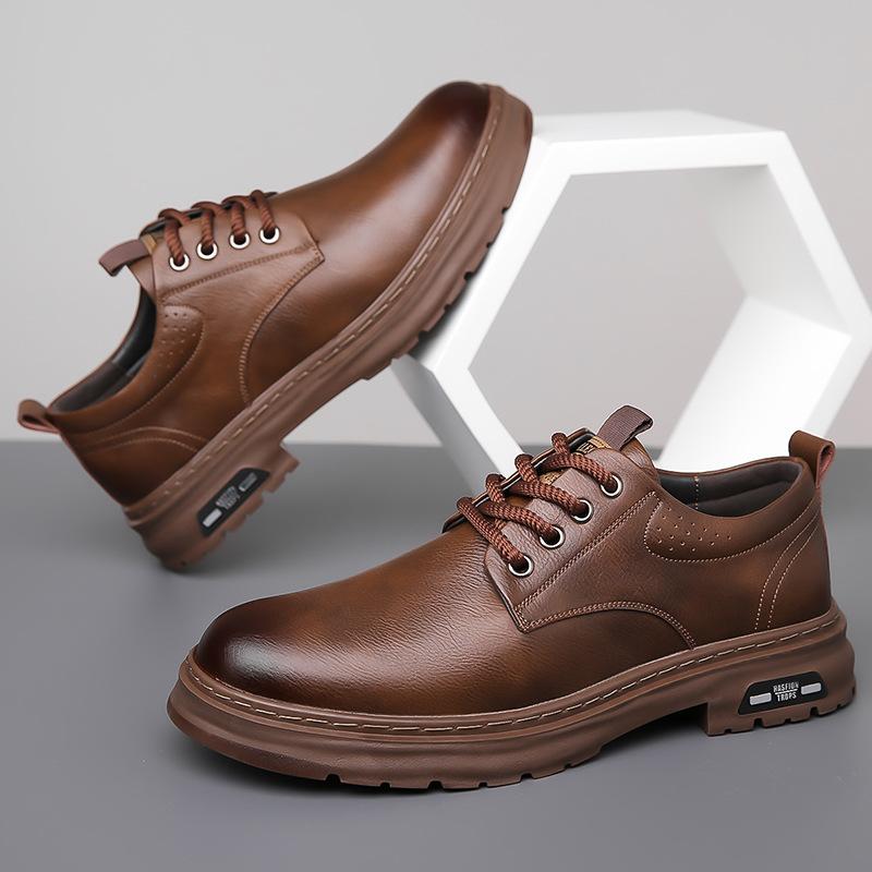 2025 spring new men's handmade online casual leather shoes men's retro trend tooling big head leather shoes 2025