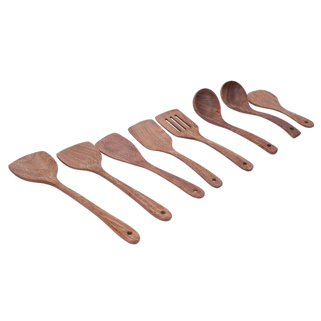 8Pcs Kitchen Tools Set Wooden Spatula Shovel Spoons Mixing Stirring Serving Utensils