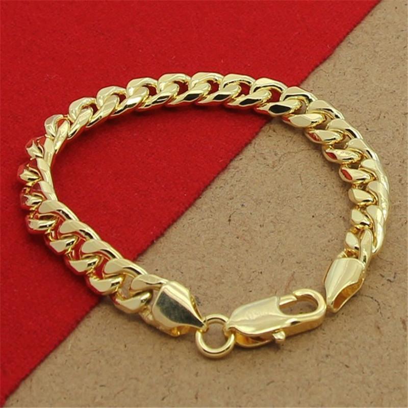 Classic Sterling Silver Hand 6MM Sideways 24K Gold Bracelet For Men & Women Party Charm Jewelry Gift