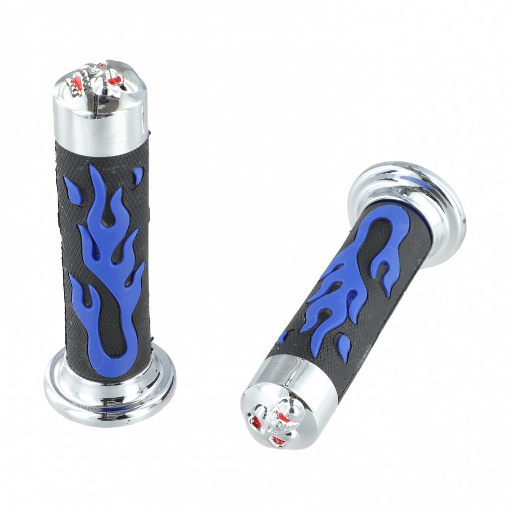 Coprimanopole per Manubrio Moto Design Teschio Fiamme Gomma Morbida Set 22mm