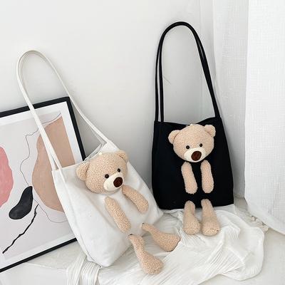 Neue Damen Umhängetasche vielseitige Schulter Canvas Tasche Damen beliebt niedliche Bär Tasche