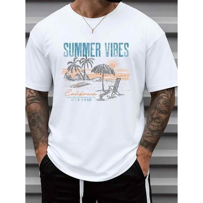 Taglie europee SummerVibesTee T-Shirt Città | Bianca, Stampata alla Moda, Vestibilità Larga Comoda, Girocollo