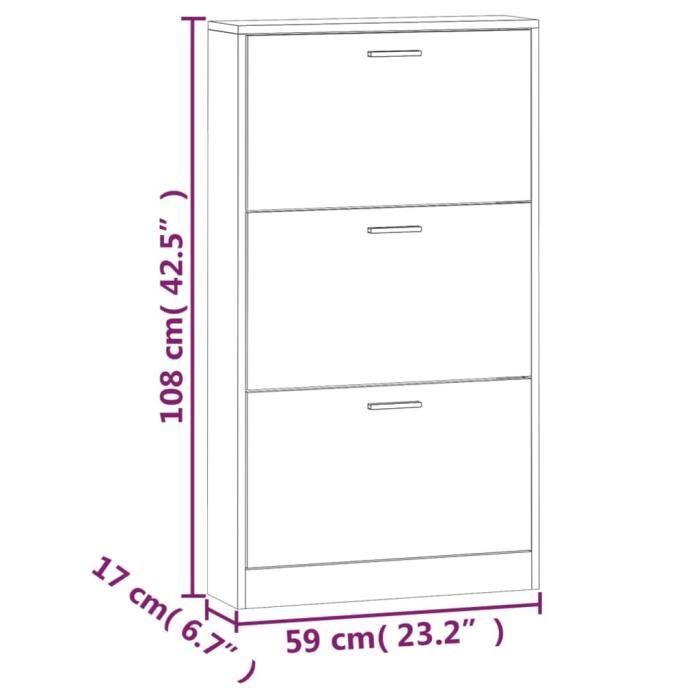 VidaXL Armoire à chaussures Sonoma gris 59x17x108 cm Bois d'ingénierie 342532