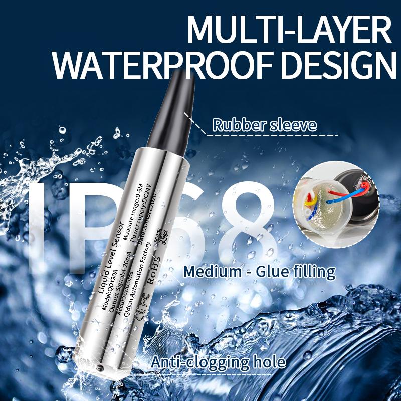 Flüssiger Wasserstandssensor 0 10V 4 20mA RS485 1m/2m/3m/4m/5m Bereich mit 0-5m Kabel Tauchbarer Wasserstandssensor 24V