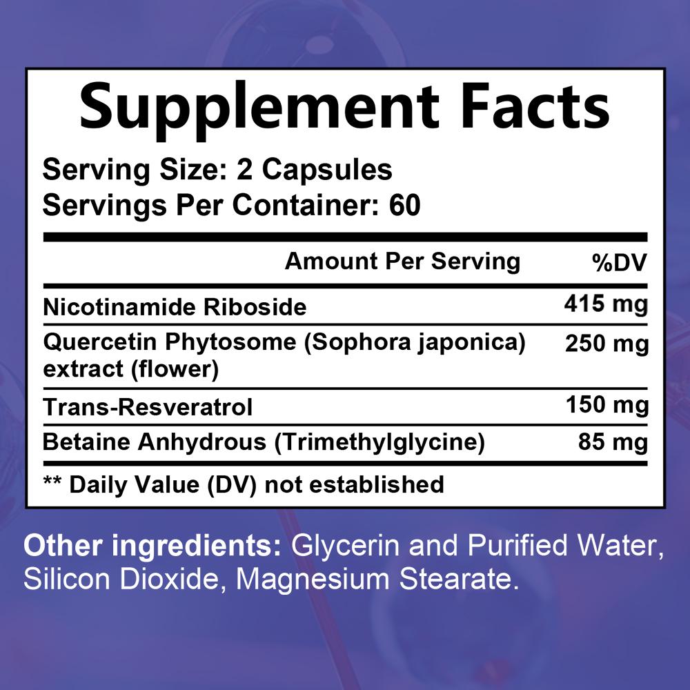 Nicotinamide Riboside Dietary Supplement, With Quercetin Phytosome, 120 Softgels Per Bottle