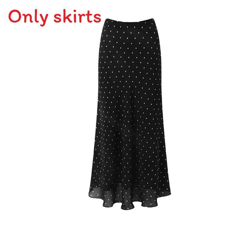 Fish Tail Skirt For Women With Polka Dot Pattern Summer Chiffon High Waist Retro Fashion