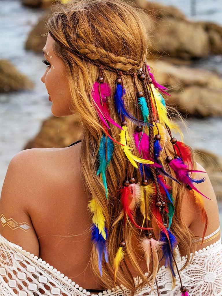 Zigeuner Indisches Kopfschmuck Bohemian Vintage Blaue Feder Quaste Stirnband Verstellbar Haarschmuck Für Frauen Urlaubs Schmuck
