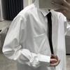 Men's Solid Color Shirt Male Turn Down Collar Black Tie Long Sleeved Shirt New Korean Style Loose Casual Comfortable Top