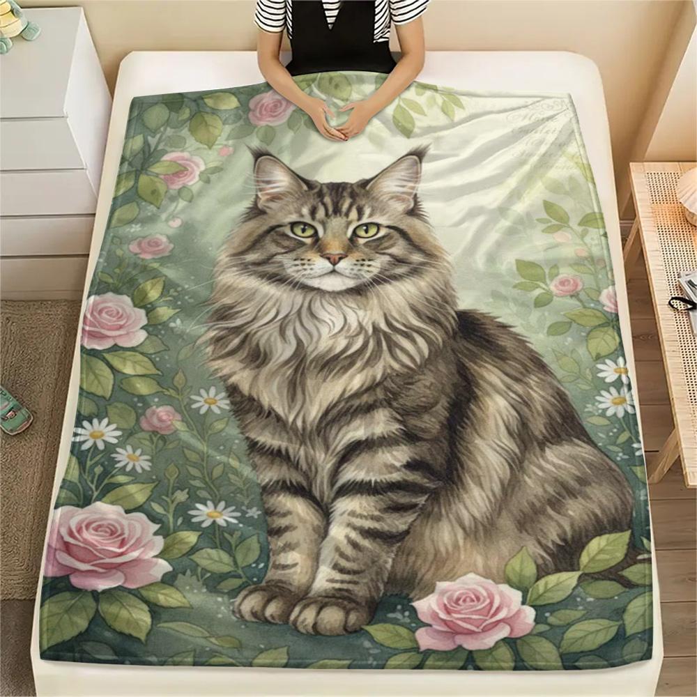 1PC Watercolor style Print FlAannel Blanket, High quality Comfortable for All Seasons, Home Decor, Warmth and Comfort
