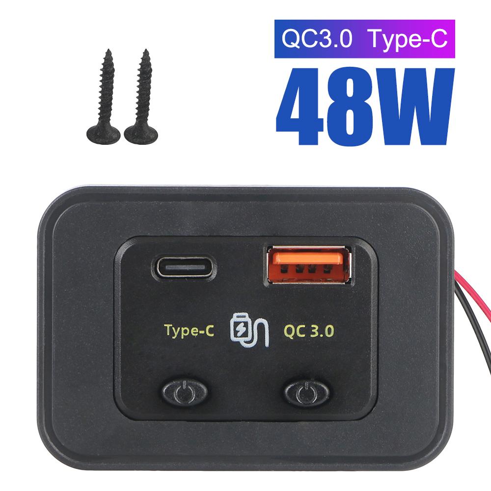 LED Light 12V/24V Phone Charger Car Fast Charger Type C + QC3.0 USB A Port Auto Adapter for Car RV RV Home Camper Caravans