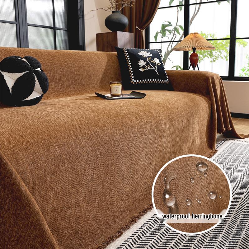 Modern Minimalist Chenille Herringbone Sofa Cover, Four Seasons Non-Slip Blanket