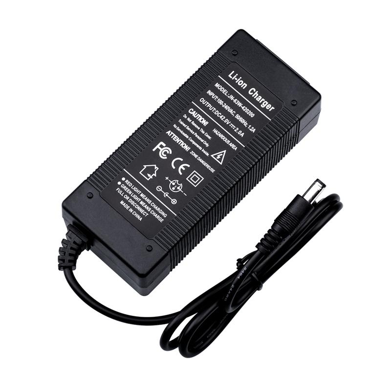 36V 2A Lithium-Batterieladegerät für 42V 2A 10er-Serie Li-Ionen-Akkupack Geräuschloses Ladegerät DC 5.5*2.1MM Stecker 3P GX12 Stecker DC 8MM