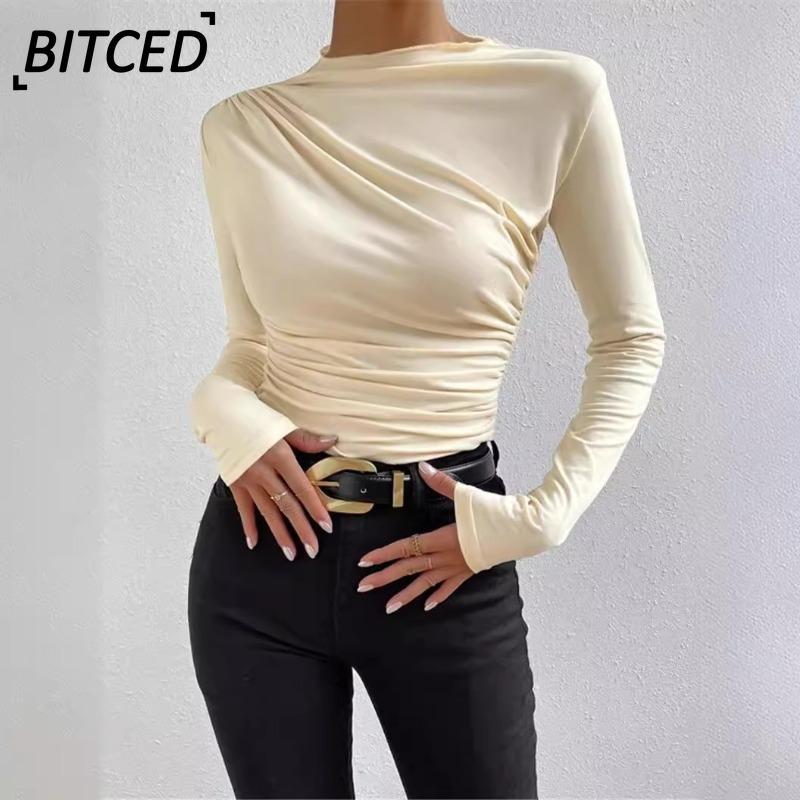 BITCED Women's Fashion Casual Solid Color Print Long Sleeve O-Neck Blouses & Shirts International Design