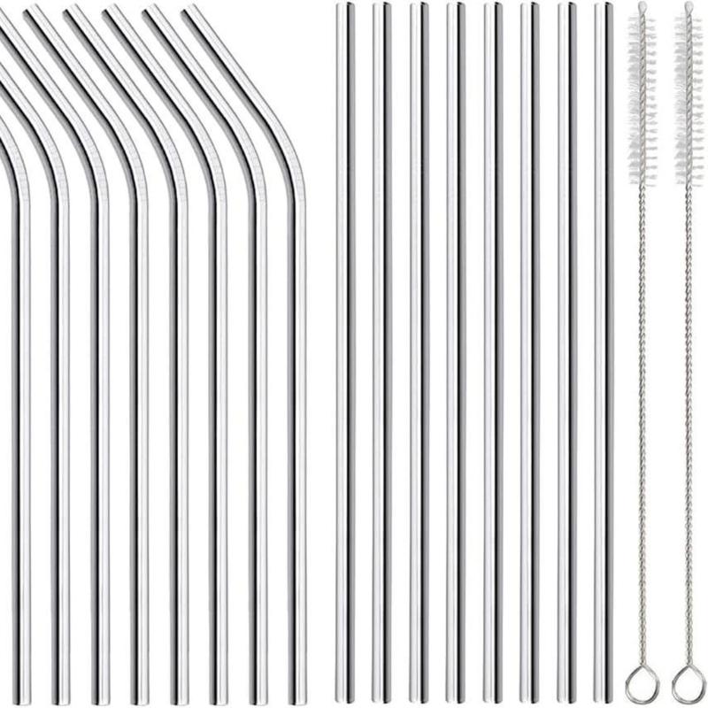 Reusable Stainless Steel Straight or Bent Straw Universals For Coffee Cups Mugs Safe For Kids Adults Easy To Clean